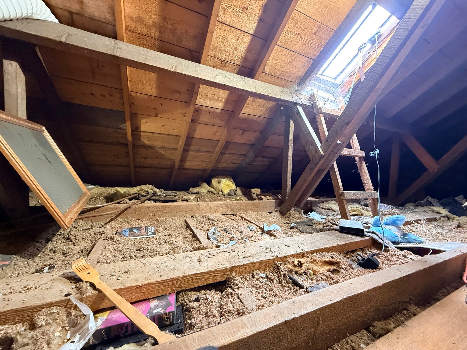 Cleared attic joists ready for floor boarding