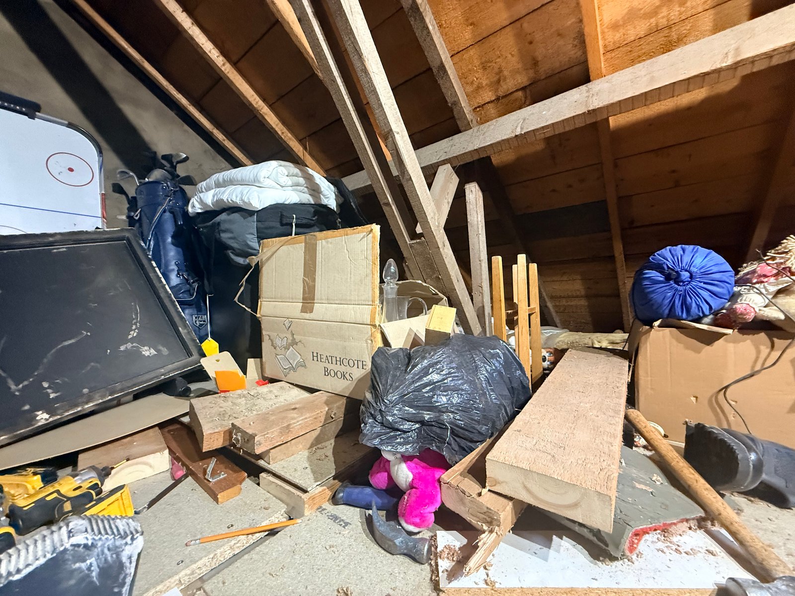 Clearing out old relics and boxes from the framing section