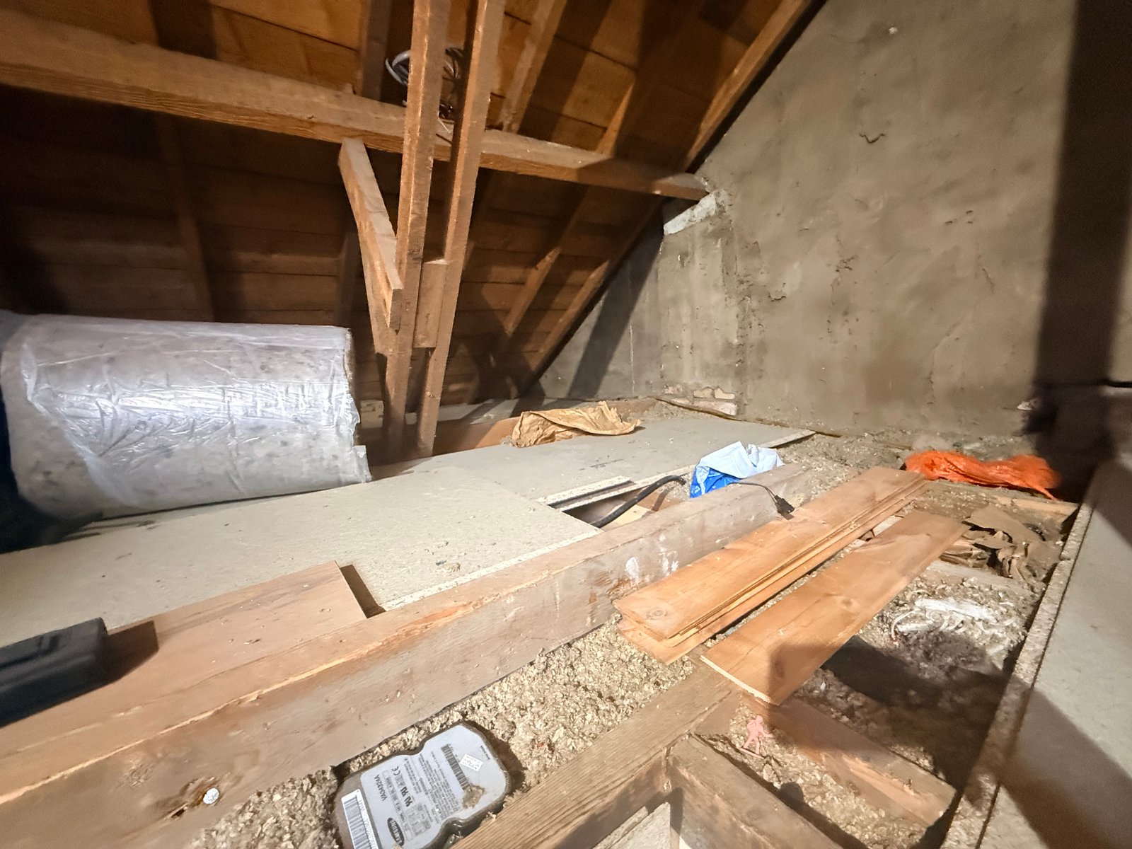 Close up view of the exposed joist framing structure